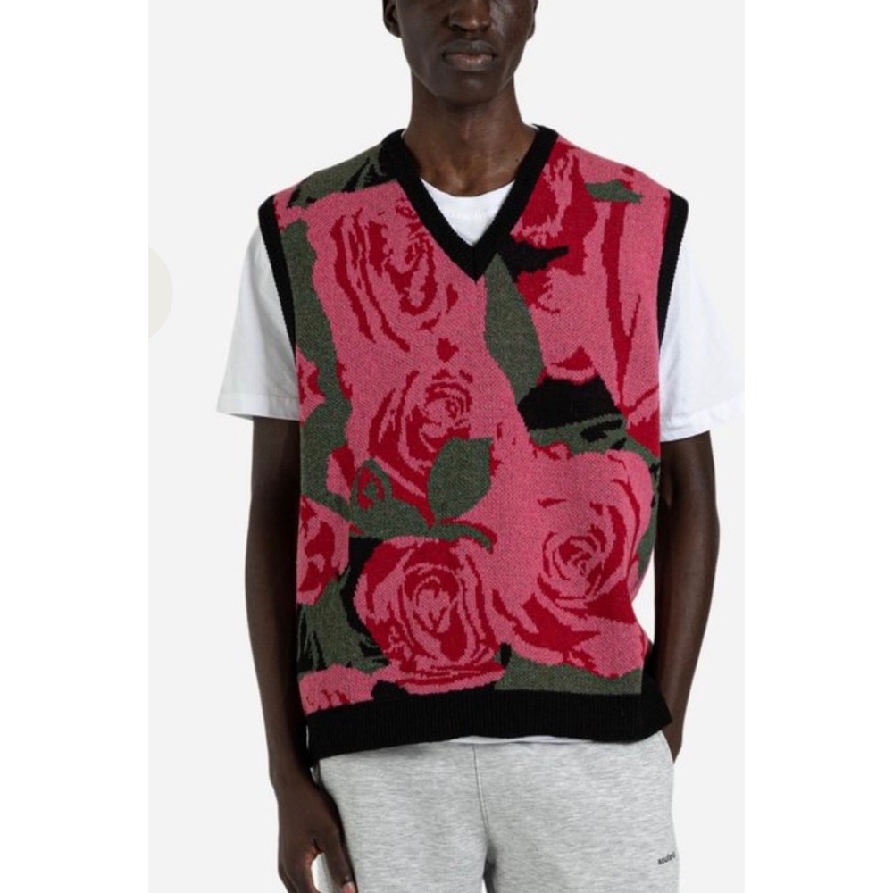 Soulland Kieran Rose Jacquard Recycled Wool blend Vest Mens L